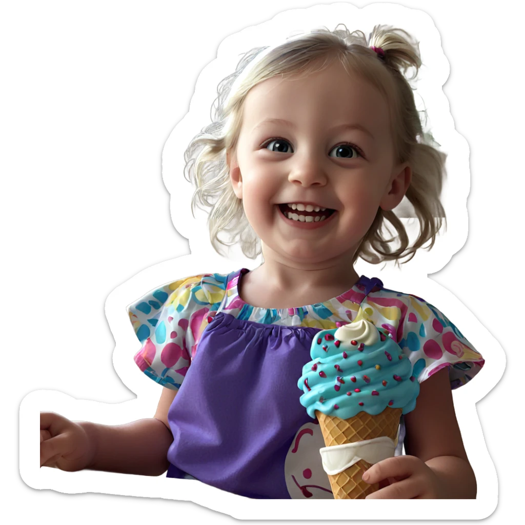 smiling girl with ice cream sticker