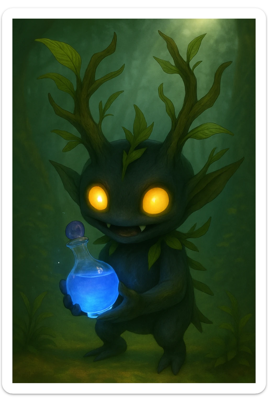 Change the liquid in the fantasia bottle to a vibrant blue, keeping the semi-realistic, magical style and all other details the same. sticker