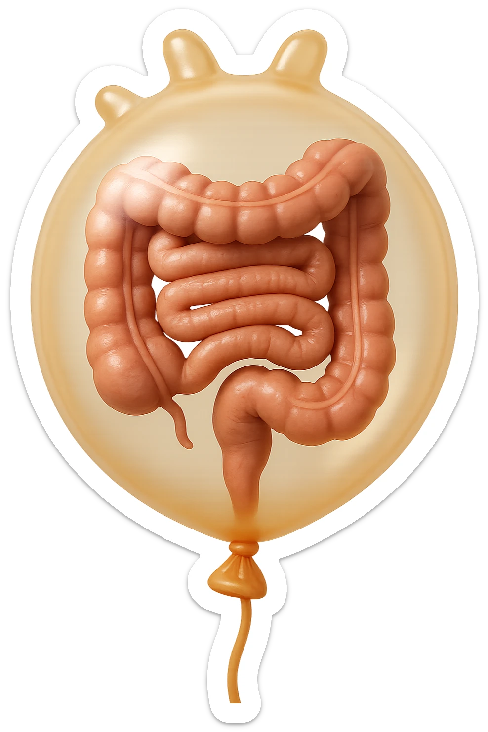EMOJI STILE IPHONE 3D DI UN INTESTINO CHIUSO IN UN PALLONCINO CHE SIMBOLEGGIA GONFIORE, IPERREALISTICA 4K sticker