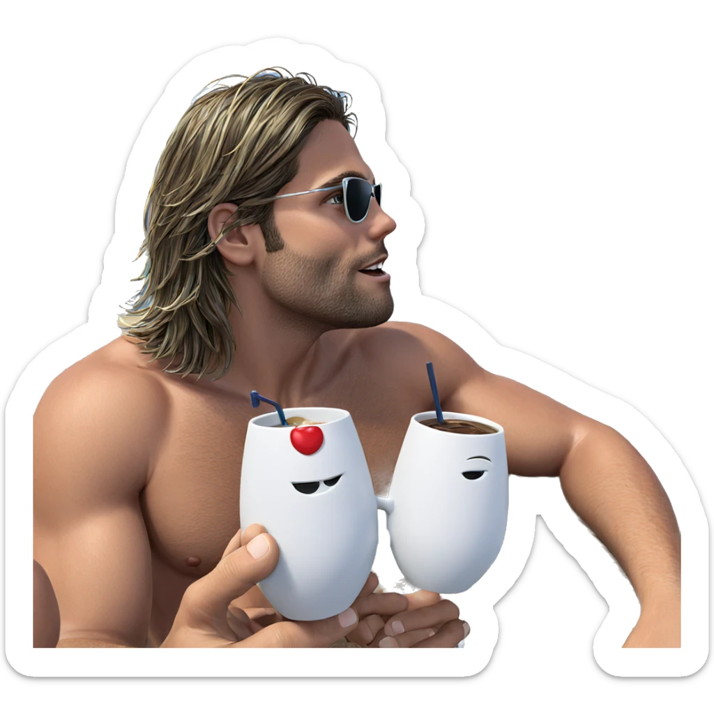 boy holding cup by ocean sticker