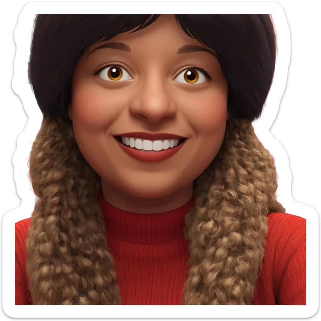 smiling girl in red sweater sticker