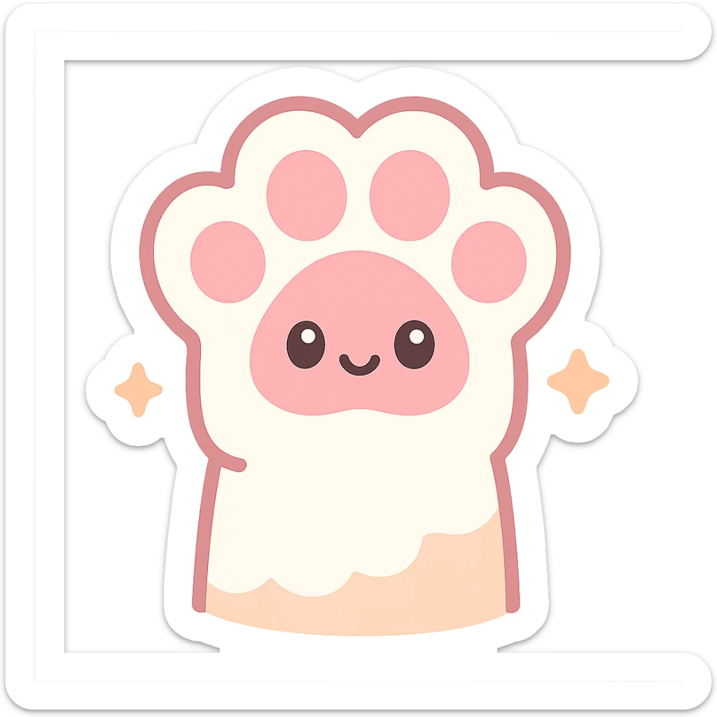 fluffy cat paw, kawaii style, big pads, sparkles, pink and white sticker