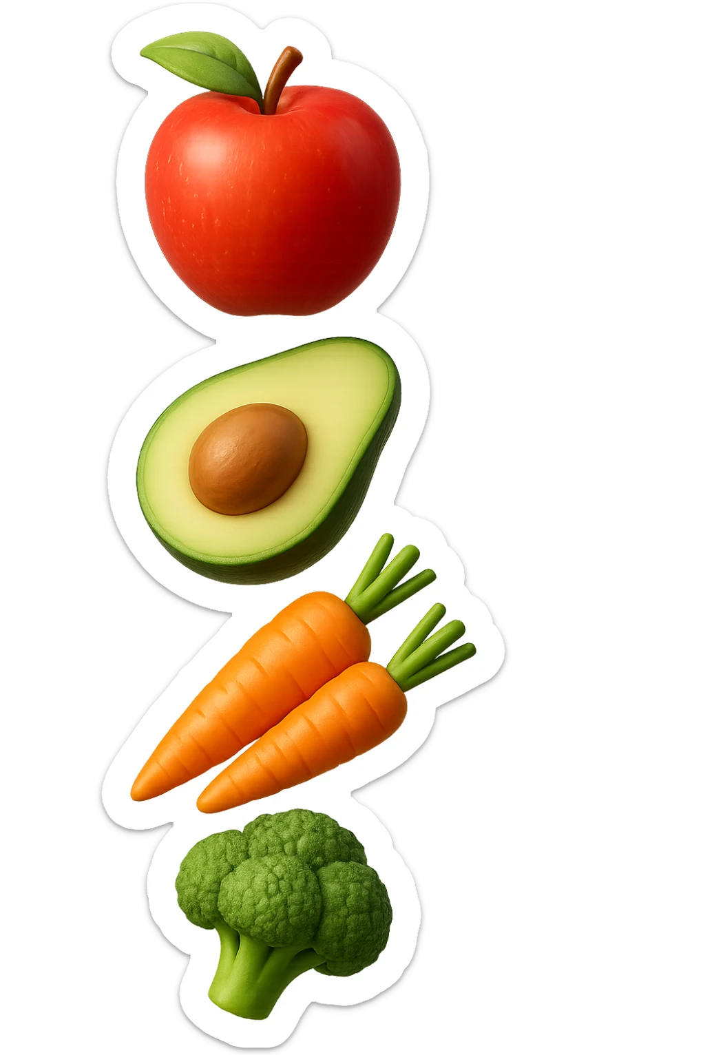 emoji stile iphone in 3d di cibo sano che fluttua in aria vericalmente, iperrealistico 4k sticker