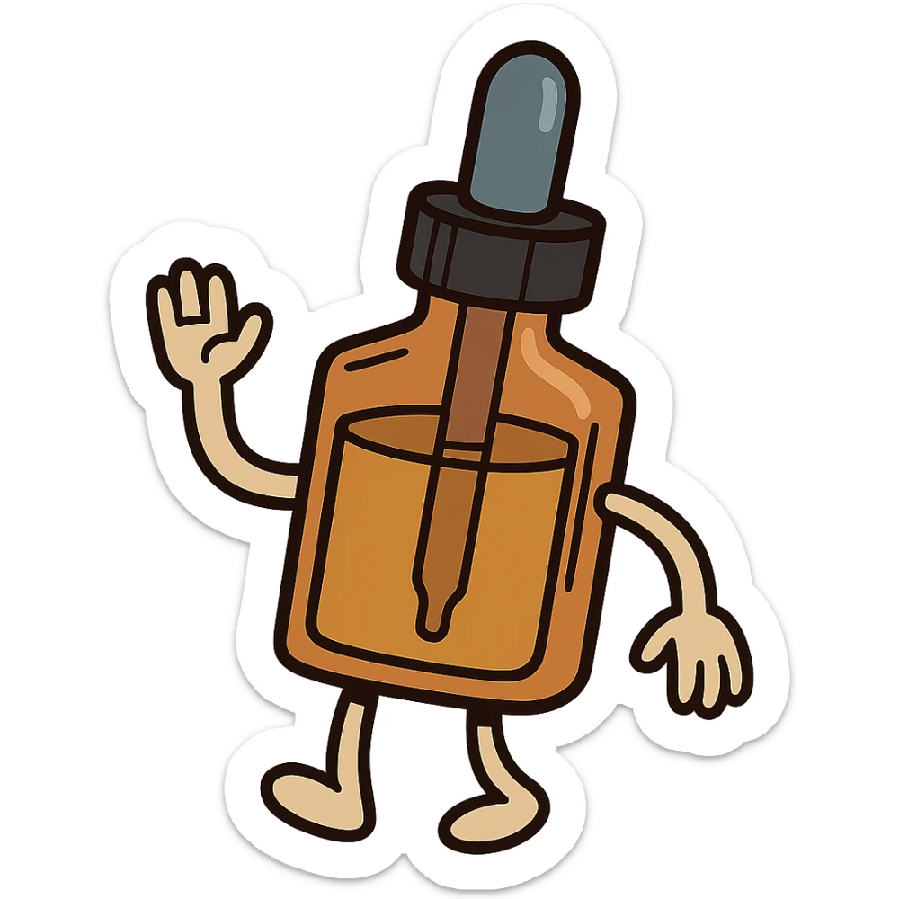 cartoon style dropper bottle, no face sticker
