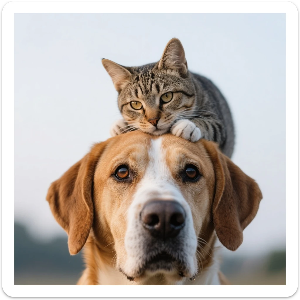 A cat on the head of dog sticker