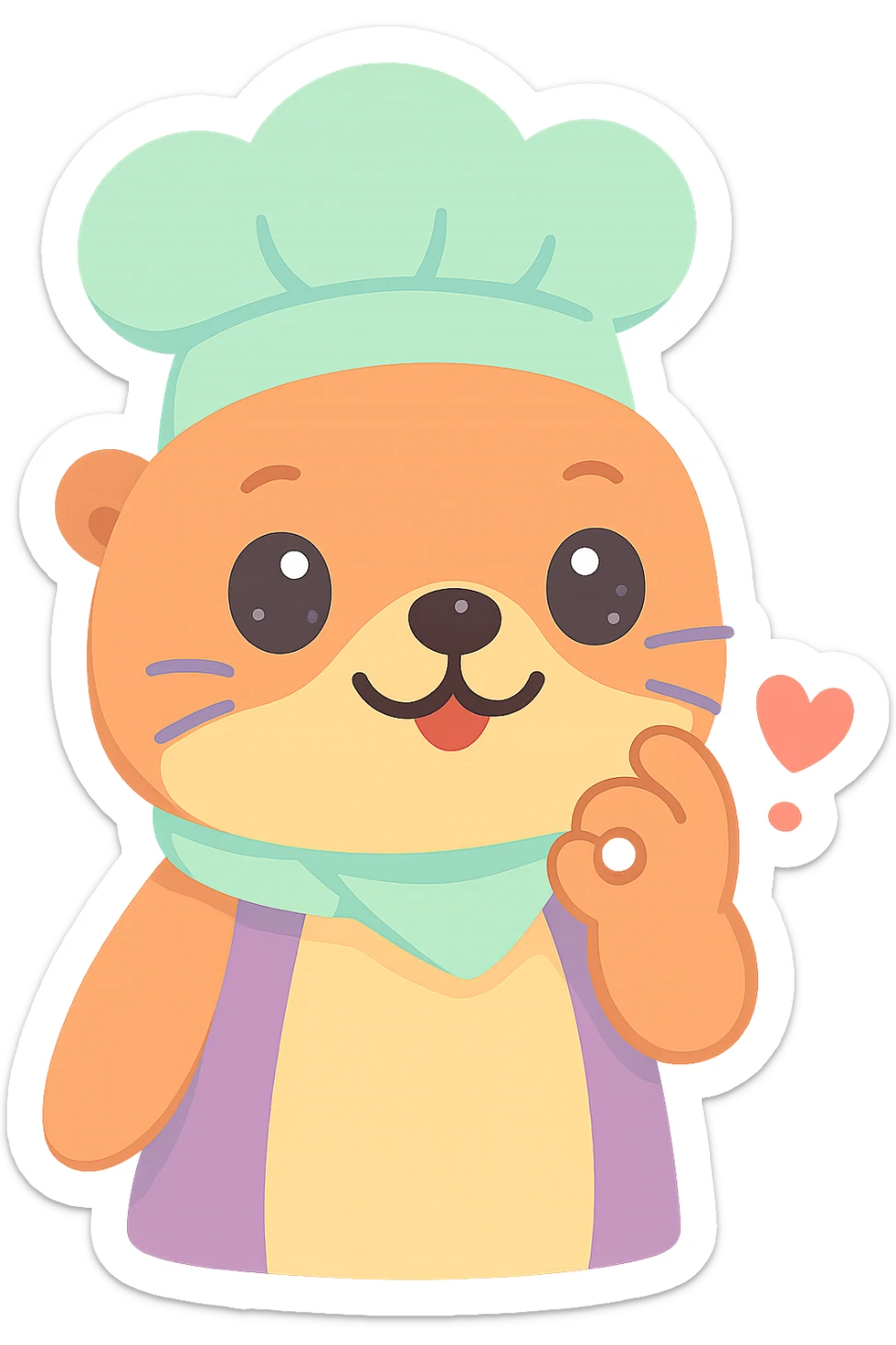 Move the otter's hand closer to its mouth as it does the chef's kiss, keep the red heart and transparent background, kawaii style. sticker