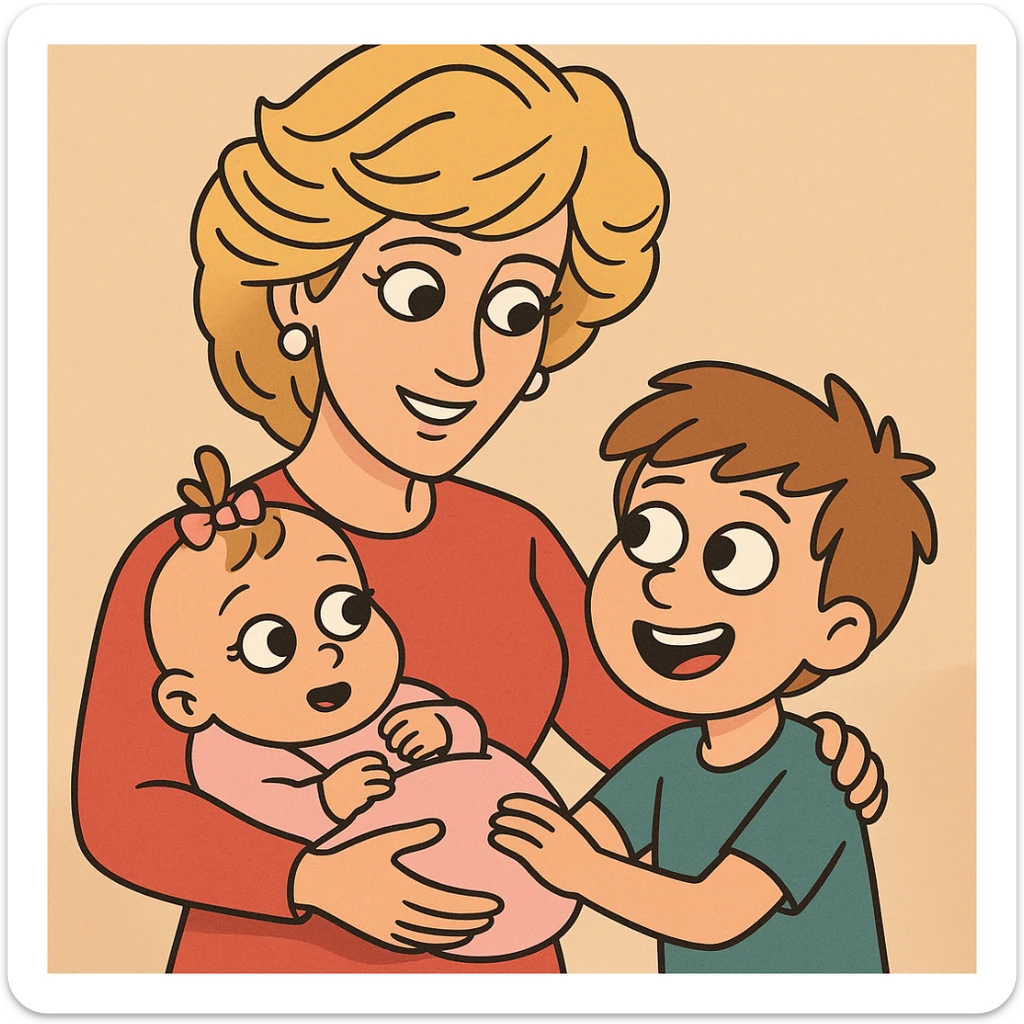 Princess Diana a baby Girl mom and a boy holding the baby sticker