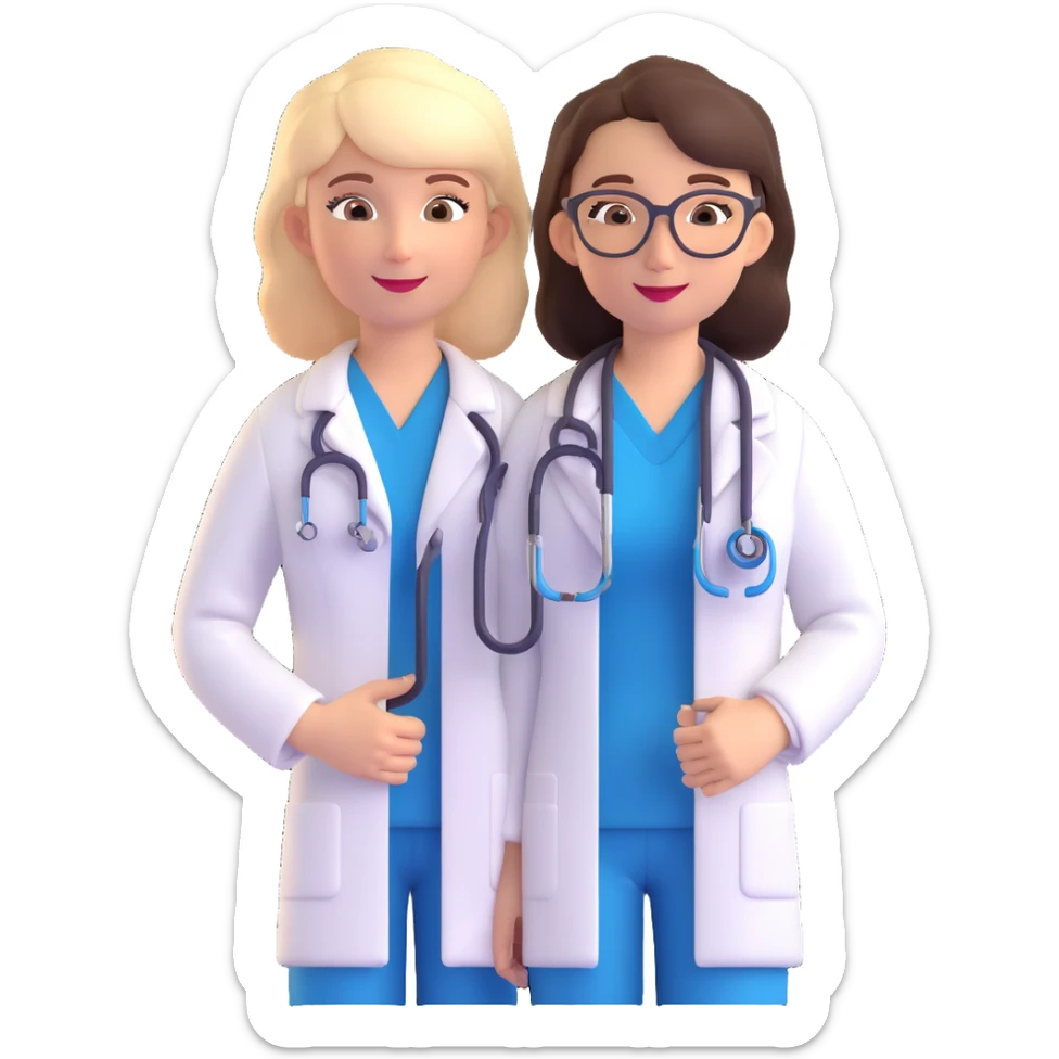 female doctor inspired by the person in the reference image, modern medical attire, stethoscope, friendly expression sticker