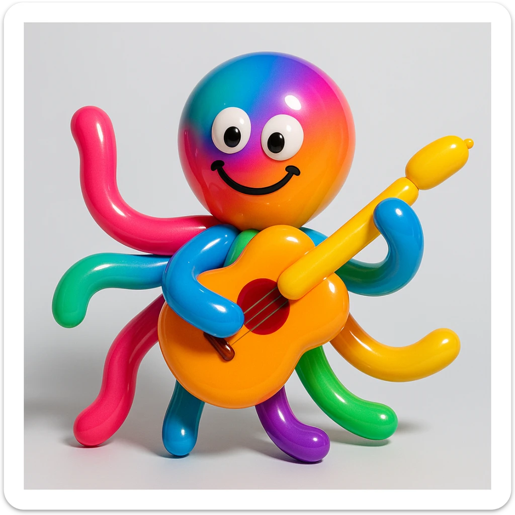 happy octopus with multiple arms playing guitar sticker