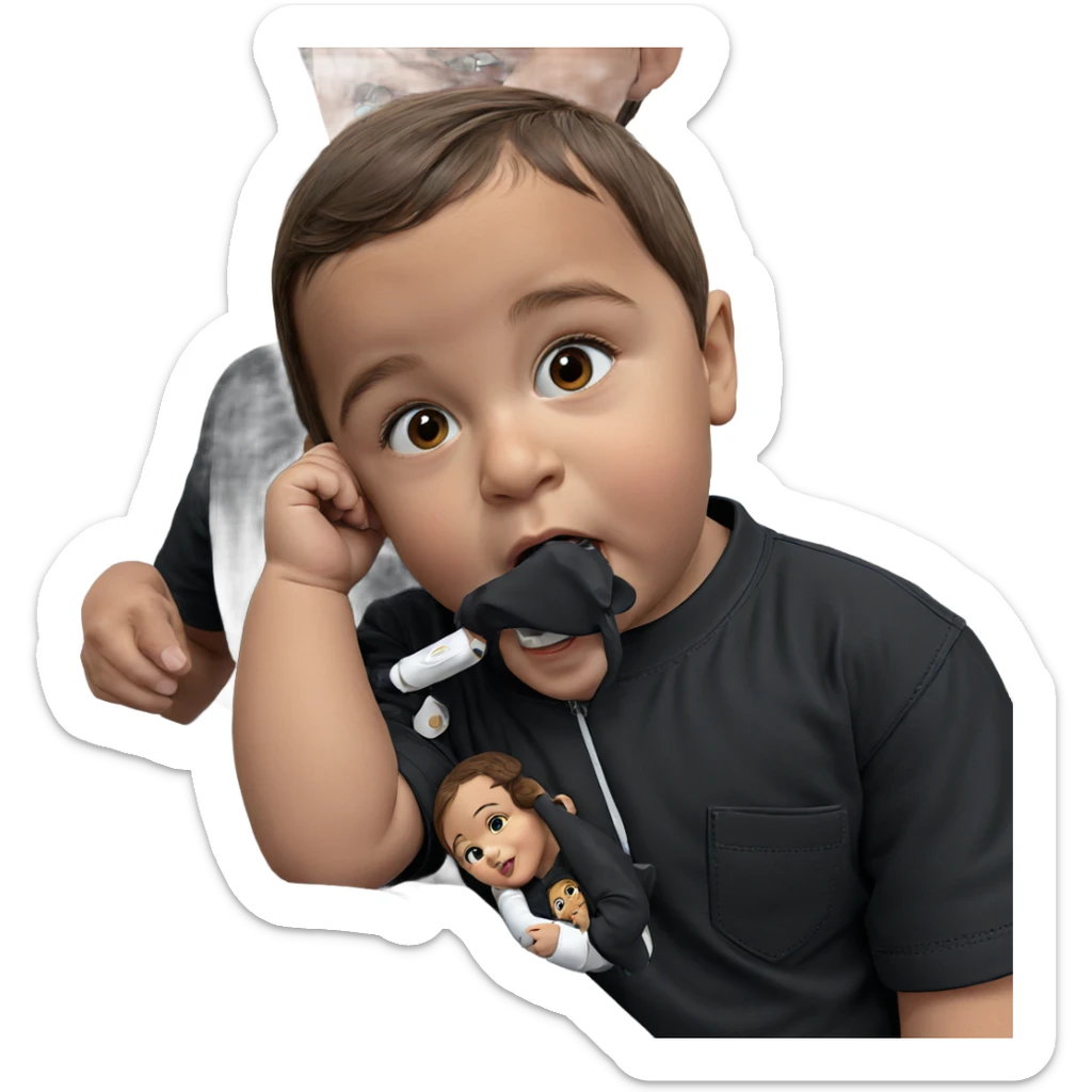 brown haired child in black sticker