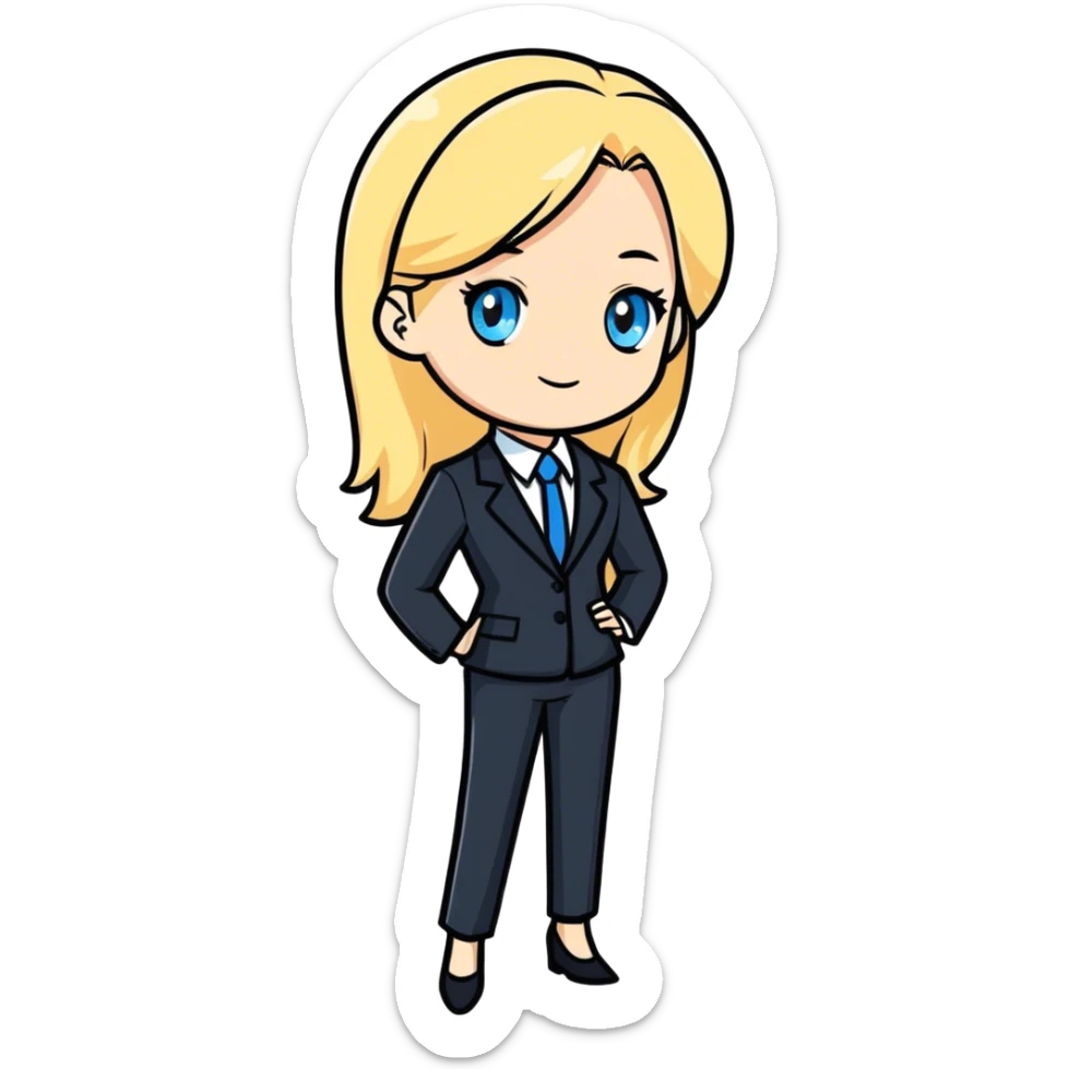 A blond girl blue eyes wearing a Business Outfit, whole body sticker