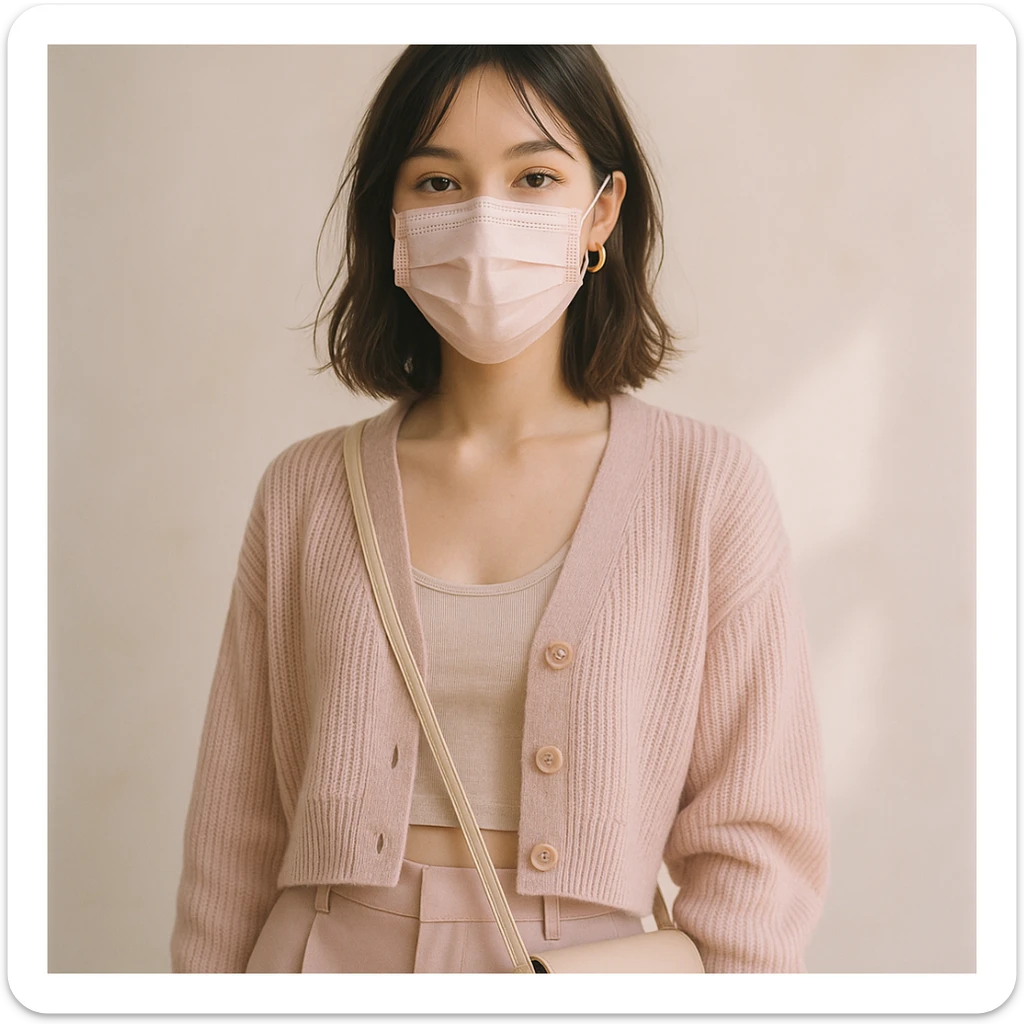 aesthetic girl wearing a face mask, stylish, modern, soft colors, trendy fashion, visually appealing sticker