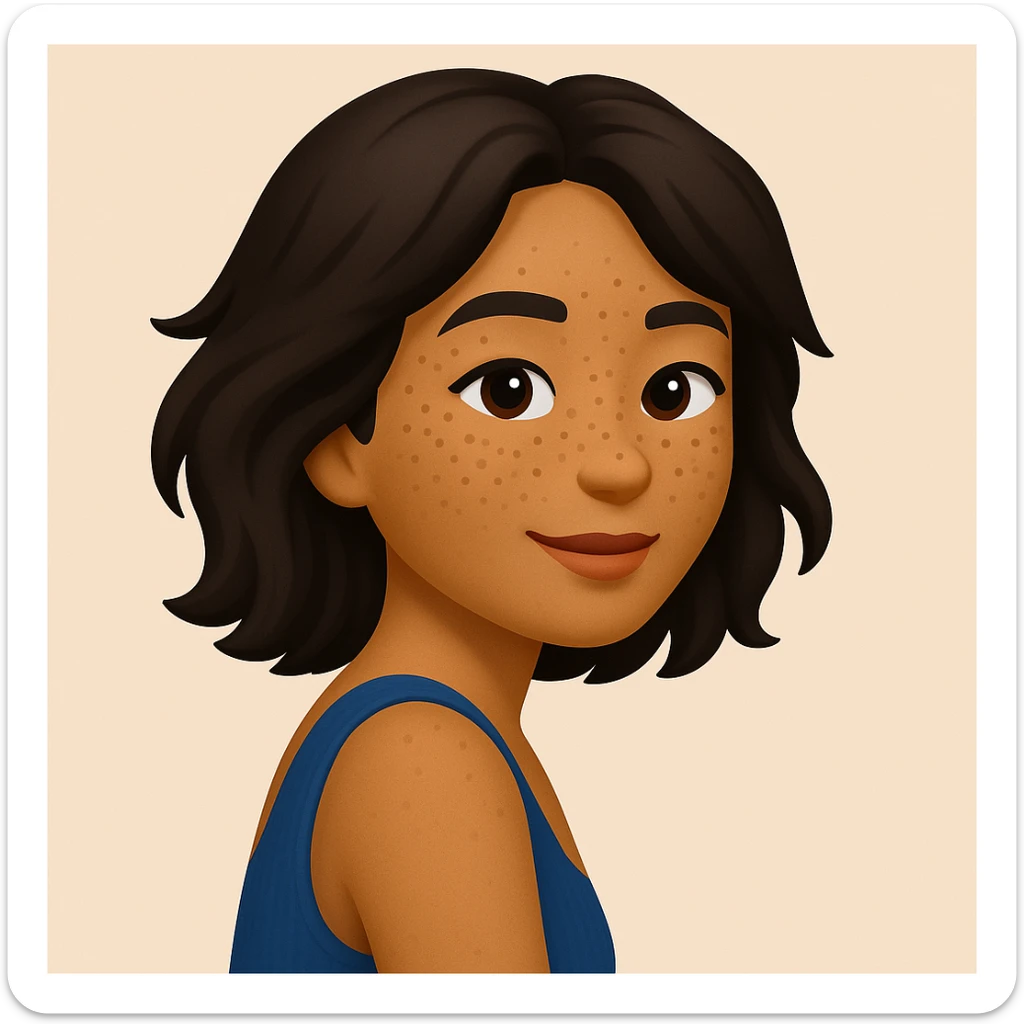 turn the second man in emoji style of the 1st image, match the facial features and match dressing style of the 2nd image, she is wearing blue tank top lose, side pose sticker