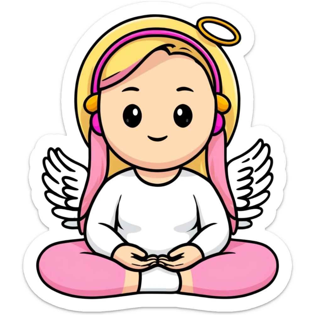 blonde angel woman with long hair meditating with pink hair clips sticker