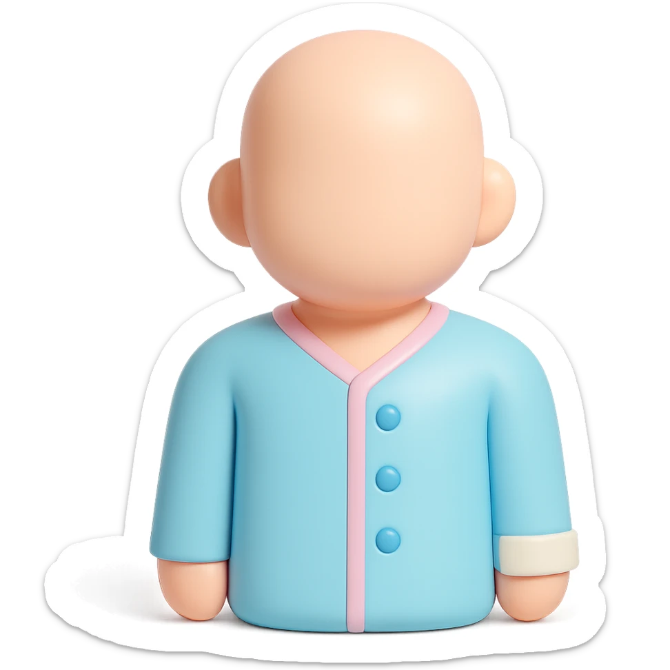 Transform the faceless adult figure wearing #6fe8f3 pajamas and a hospital wristband into a minimalist, professional 3D model or toy figure style, suitable for a Discord role icon. Keep the overall look clean and simple, emphasizing the 3D figurine aesthetic. sticker