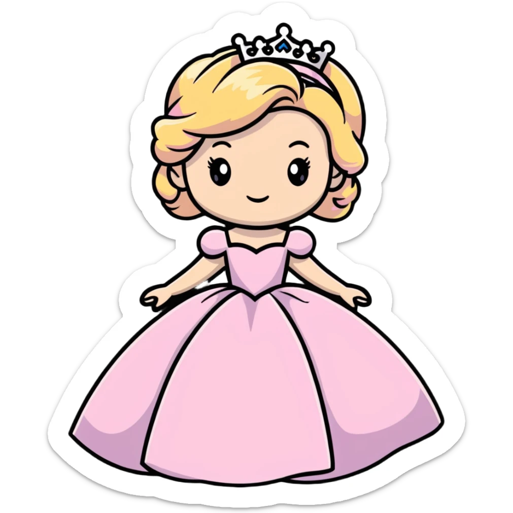 blonde princess holding her puffy pink ballgown dress sticker