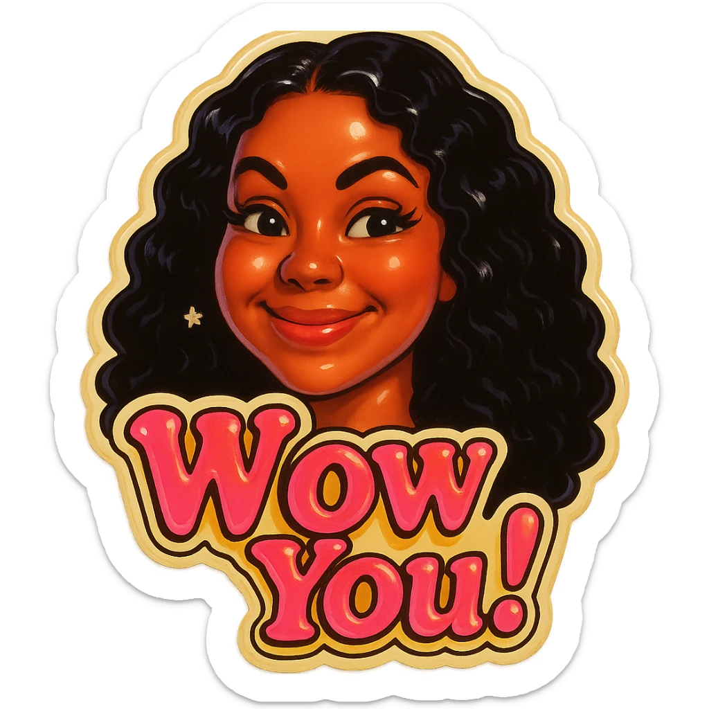 excited smile with mouth closed 
add the words W You! in pink sticker