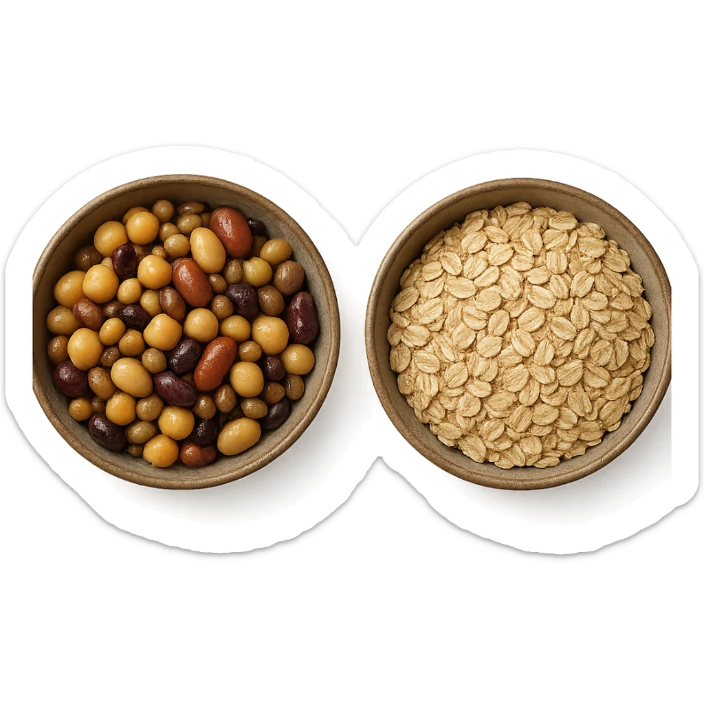 BOWL DI LEGUMI INSIEME A BOWL DI FIOCCHI DI AVENA POGGIATE,  iperrealistico 4k sticker