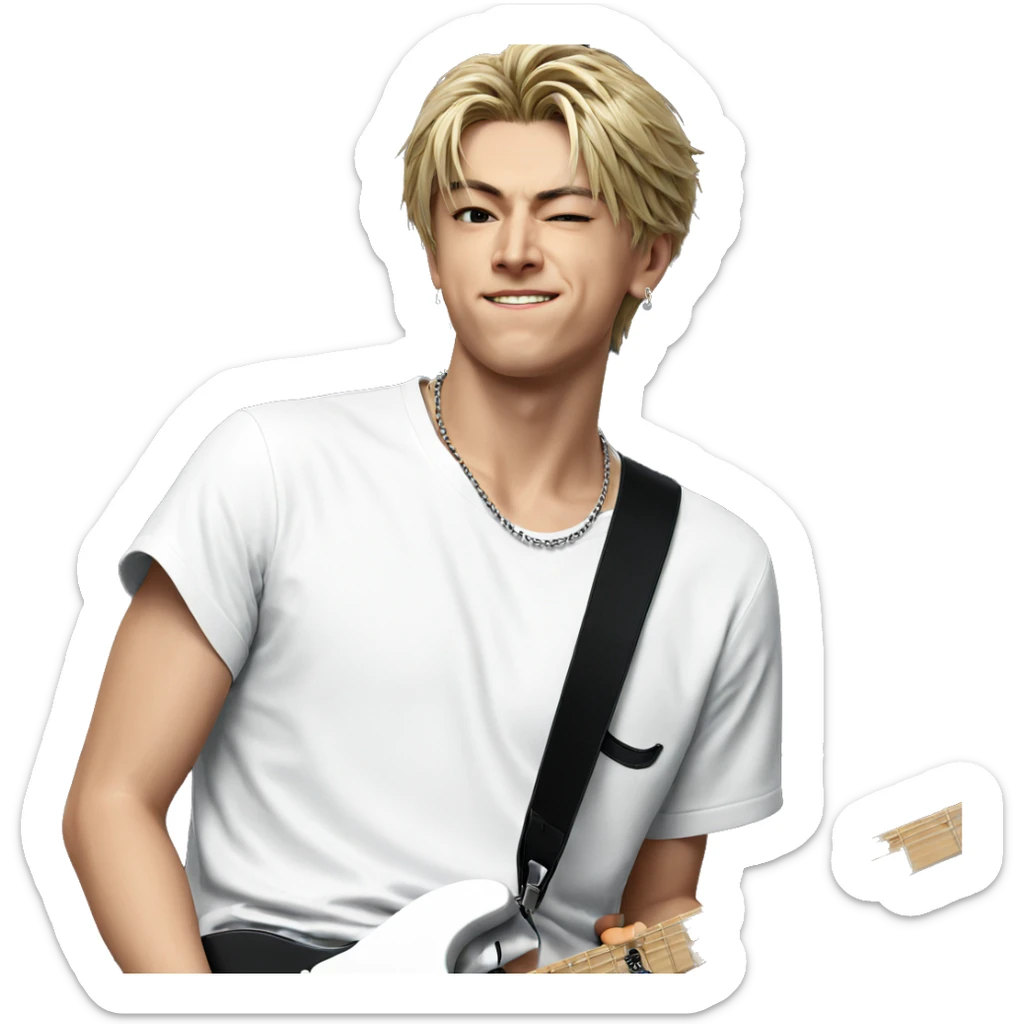 blonde boy with guitar necklace sticker