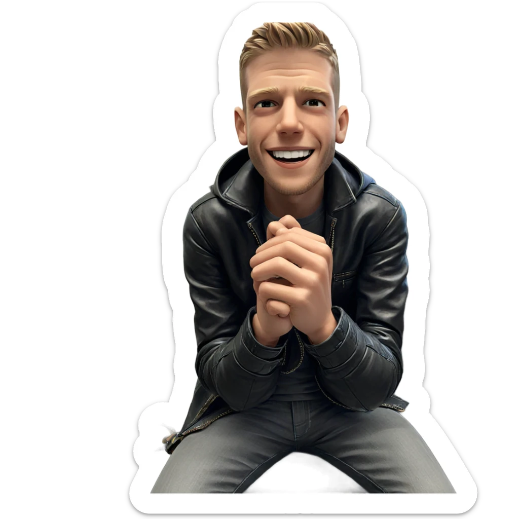 smiling boy in leather jacket sticker