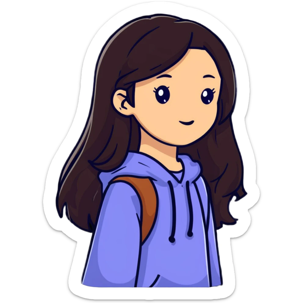 White girl with long dark brown hair sticker