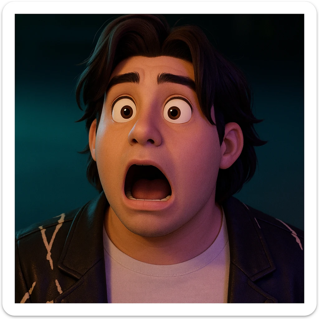 Change the expression of the character to surprised with wide eyes and open mouth, keeping the style and character the same. Only modify the eyes and mouth to reflect surprise. sticker