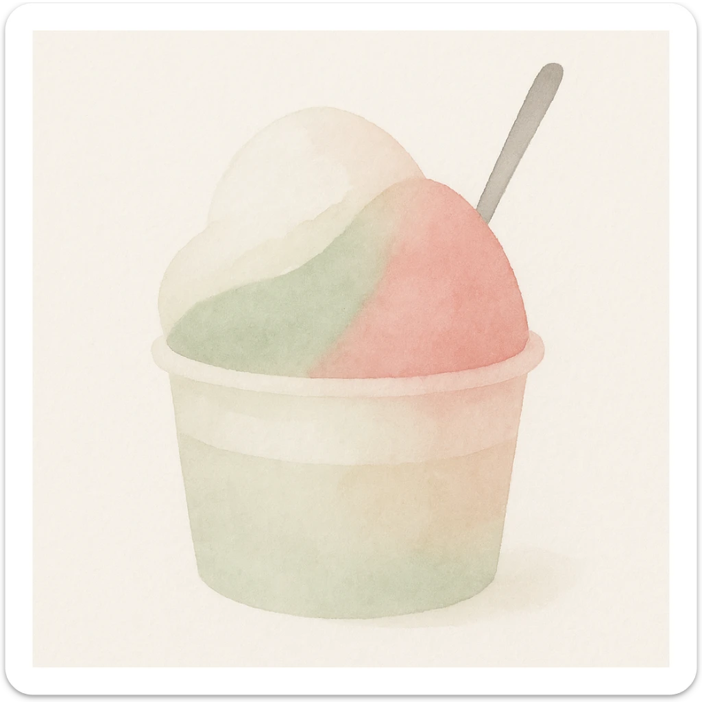 Handmade gelato in watercolor style with white, green, and pink pastel tones sticker
