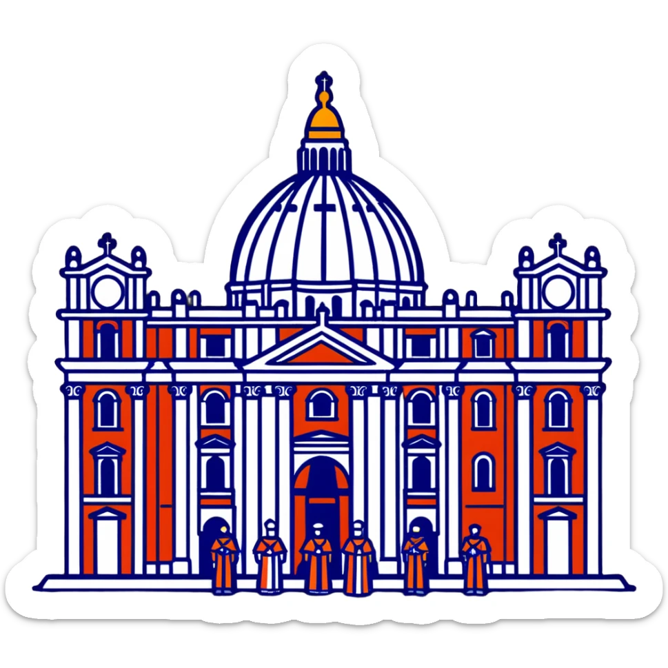 A solemn papal funeral scene with St. Peter's Basilica, Swiss Guards, and mourning cardinals sticker