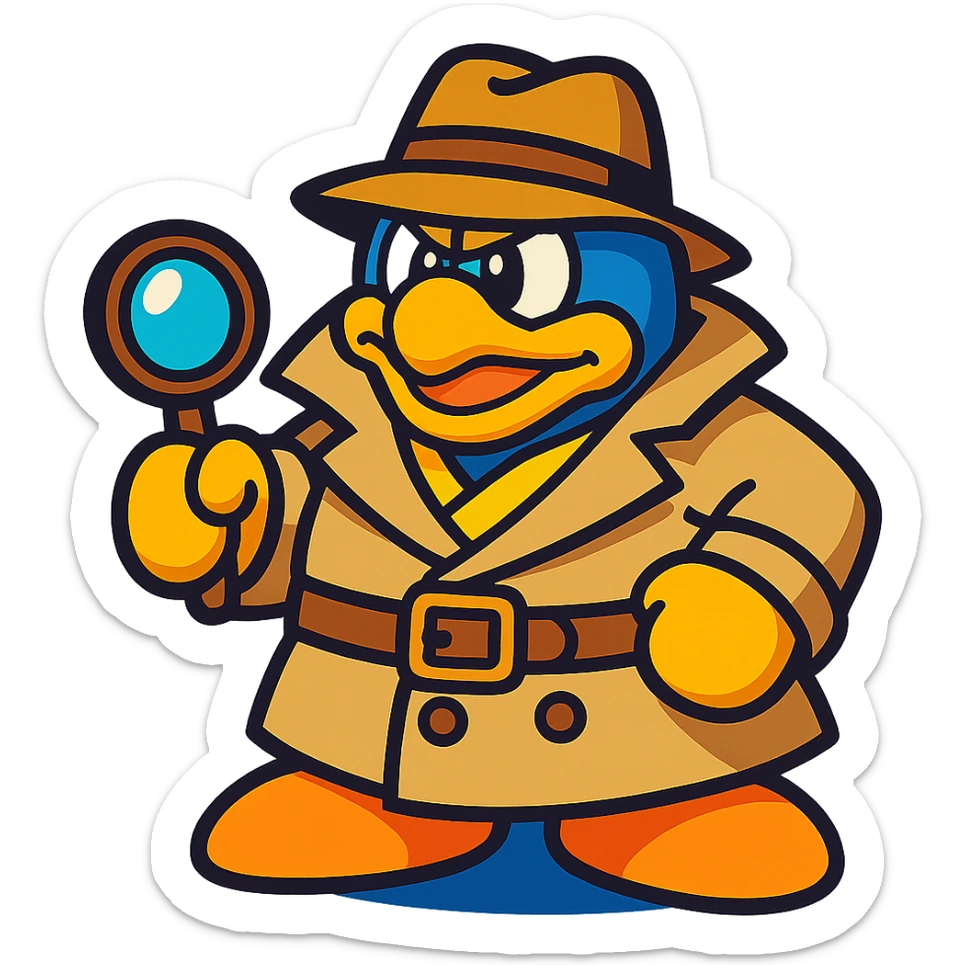 King Dedede from Kirby in a detective outfit, with a trench coat and hat, vibrant toon style sticker
