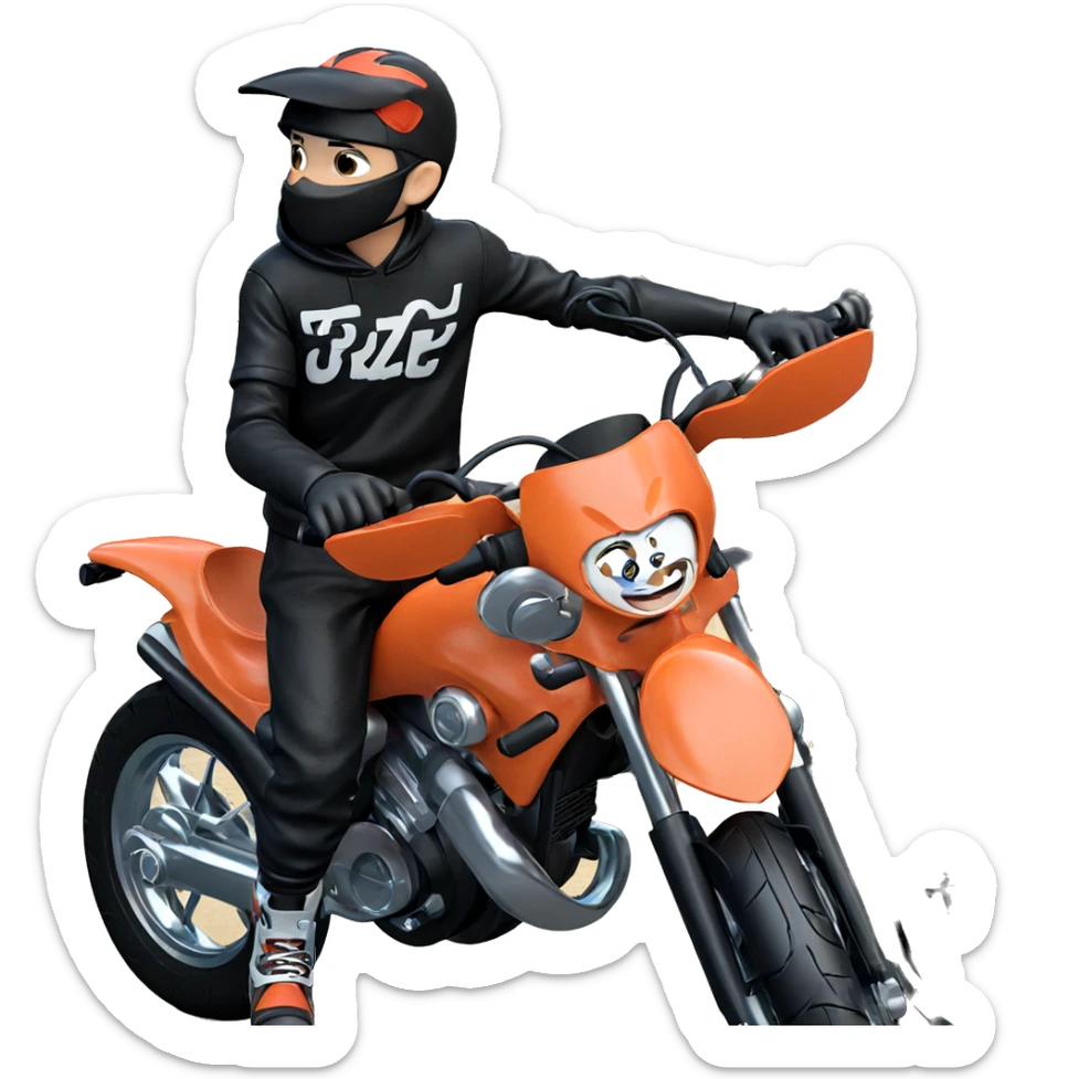 boy with motorcycle by tree sticker