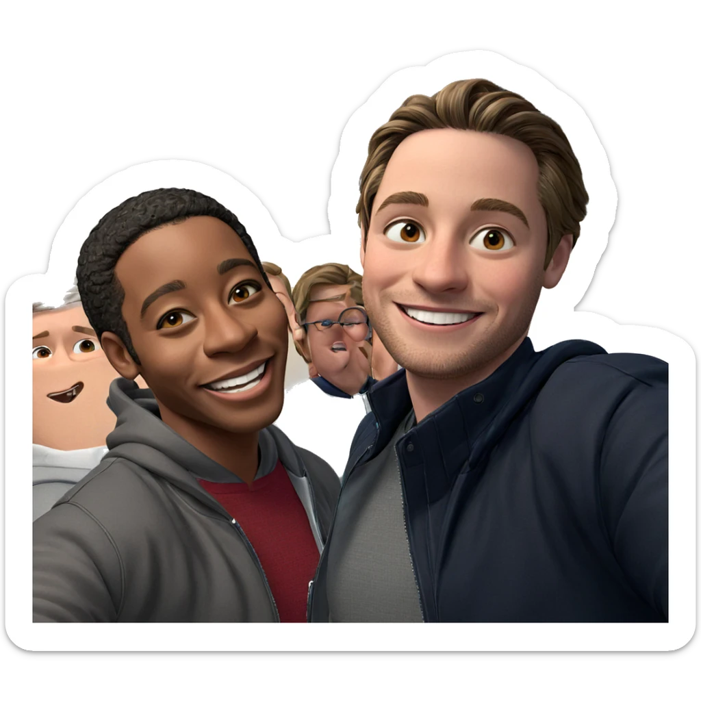 boys smiling in jackets sticker