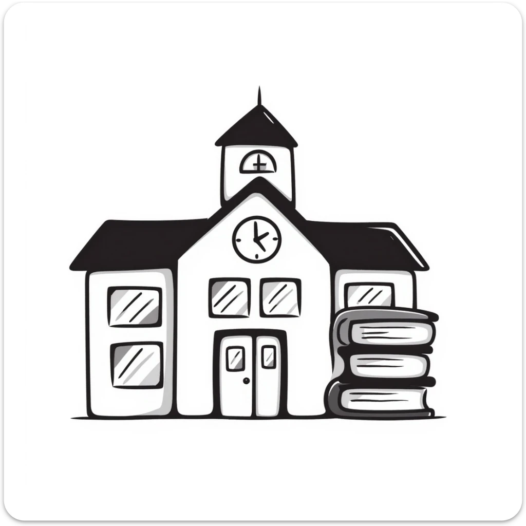 a school emoji, hand-drawn with black outlines sticker