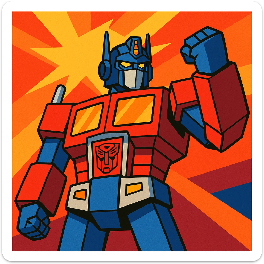 Optimus Prime as a robot leader, vibrant and heroic, in a modern cartoon style sticker