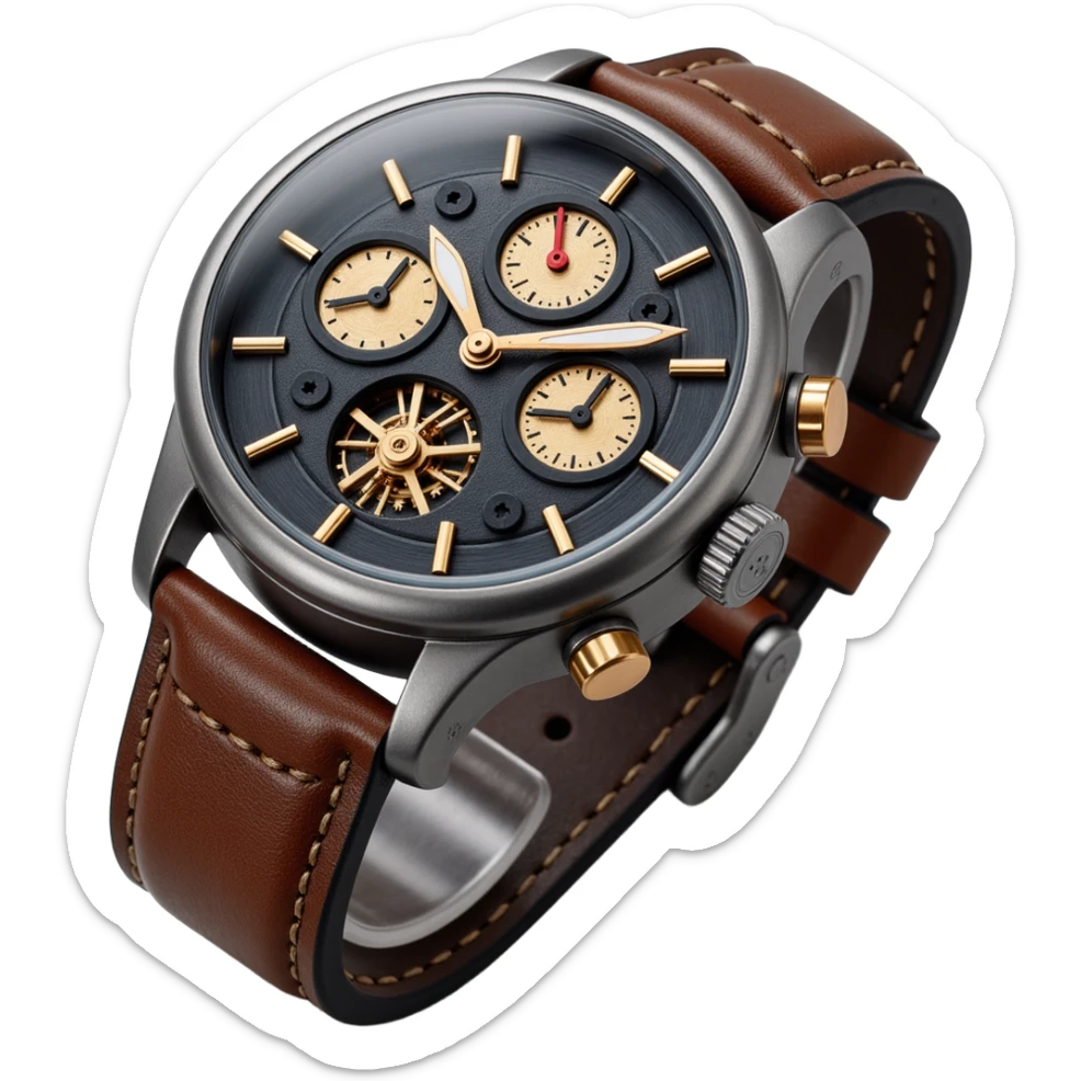 an intricate mechanical watch face, skeuomorphism style, detailed, realistic textures sticker