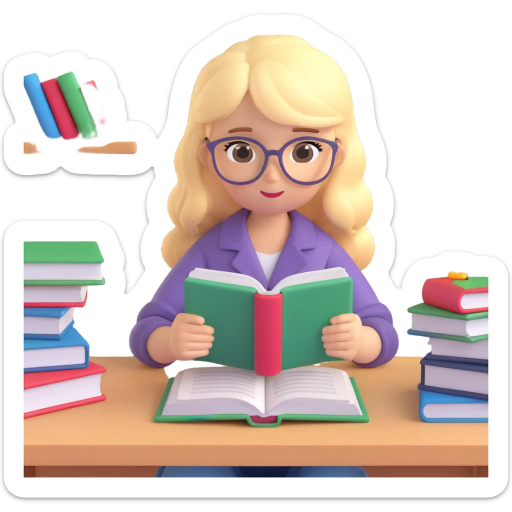 cute blonde girl reading books studying teen no scenery  sticker