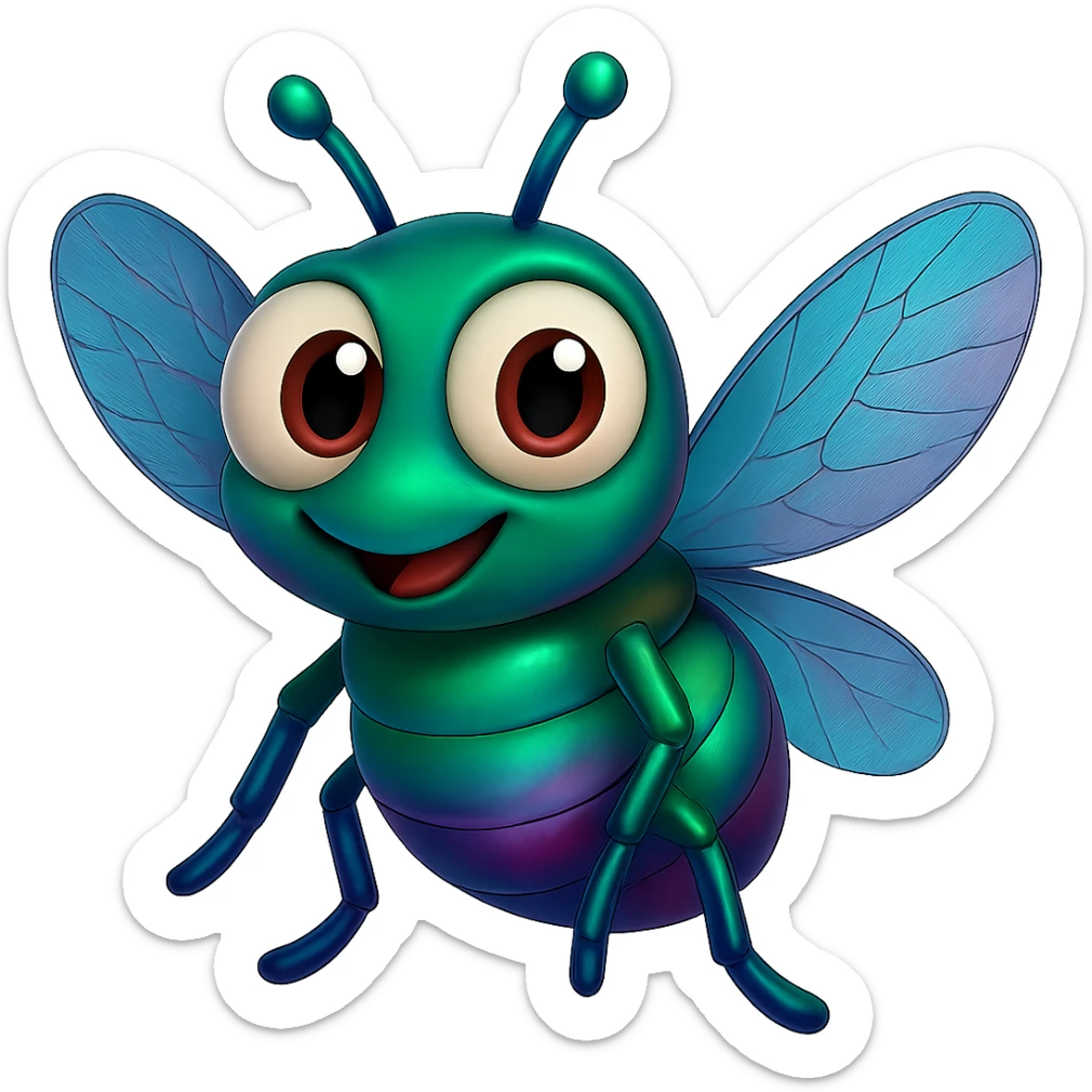 can you change its colors to look more like a real fly but leave it colorful, just add some Iridescent like on a real fly. leave the eyeballs white. trasparent background sticker