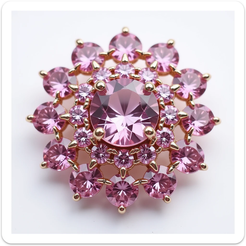 cluster of small pink diamonds arranged in a circle, elegant style, photorealistic, shiny sticker