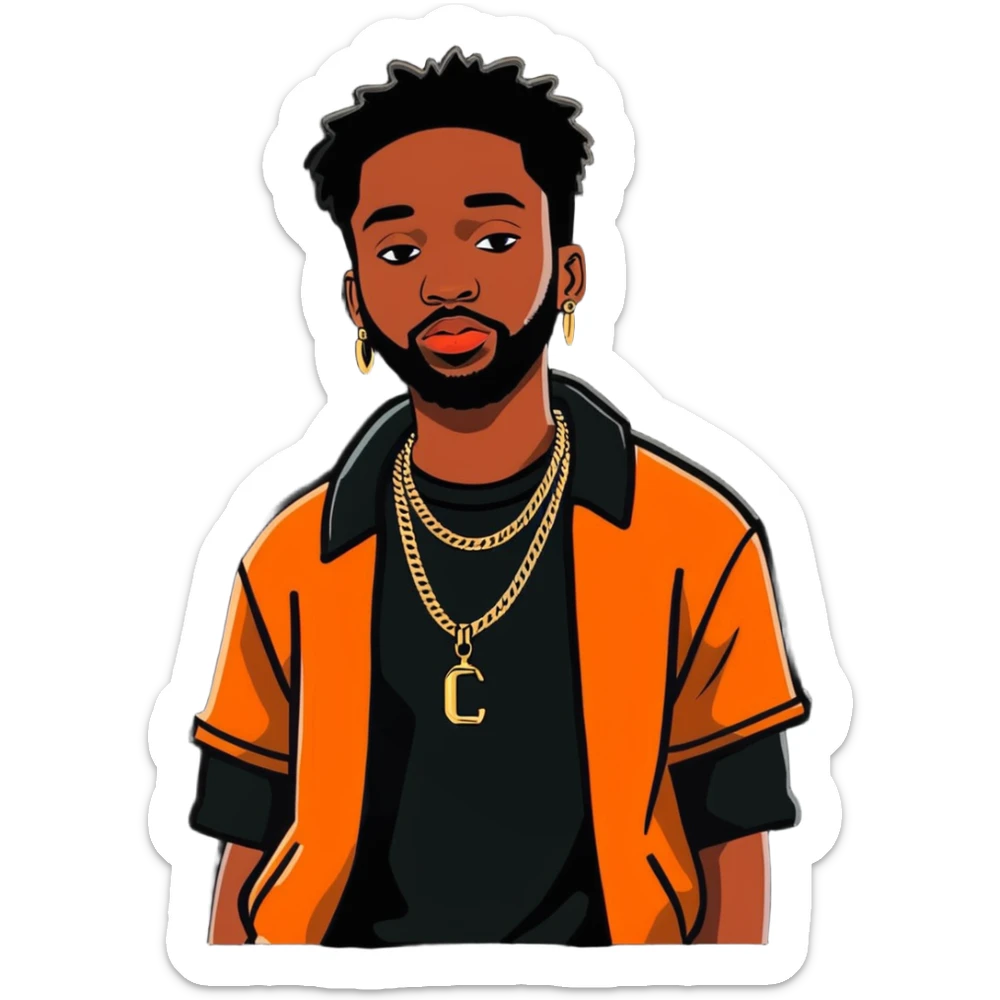 Brent Faiyaz R&B singer with chains and stylish outfit sticker