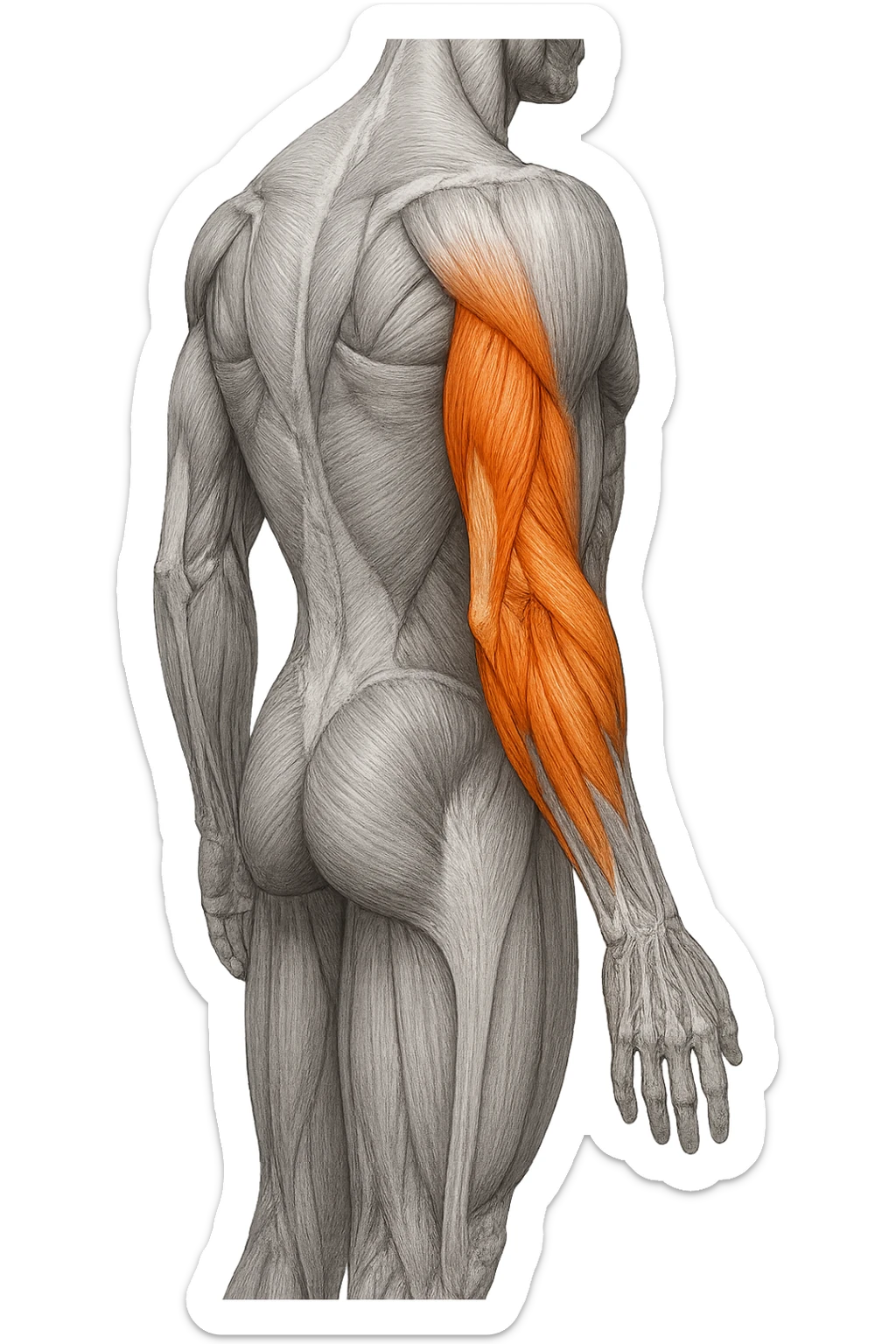 tricipite visto anatomicamente , illumina solo il tricipite, il resto fallo in bianco e nero sticker
