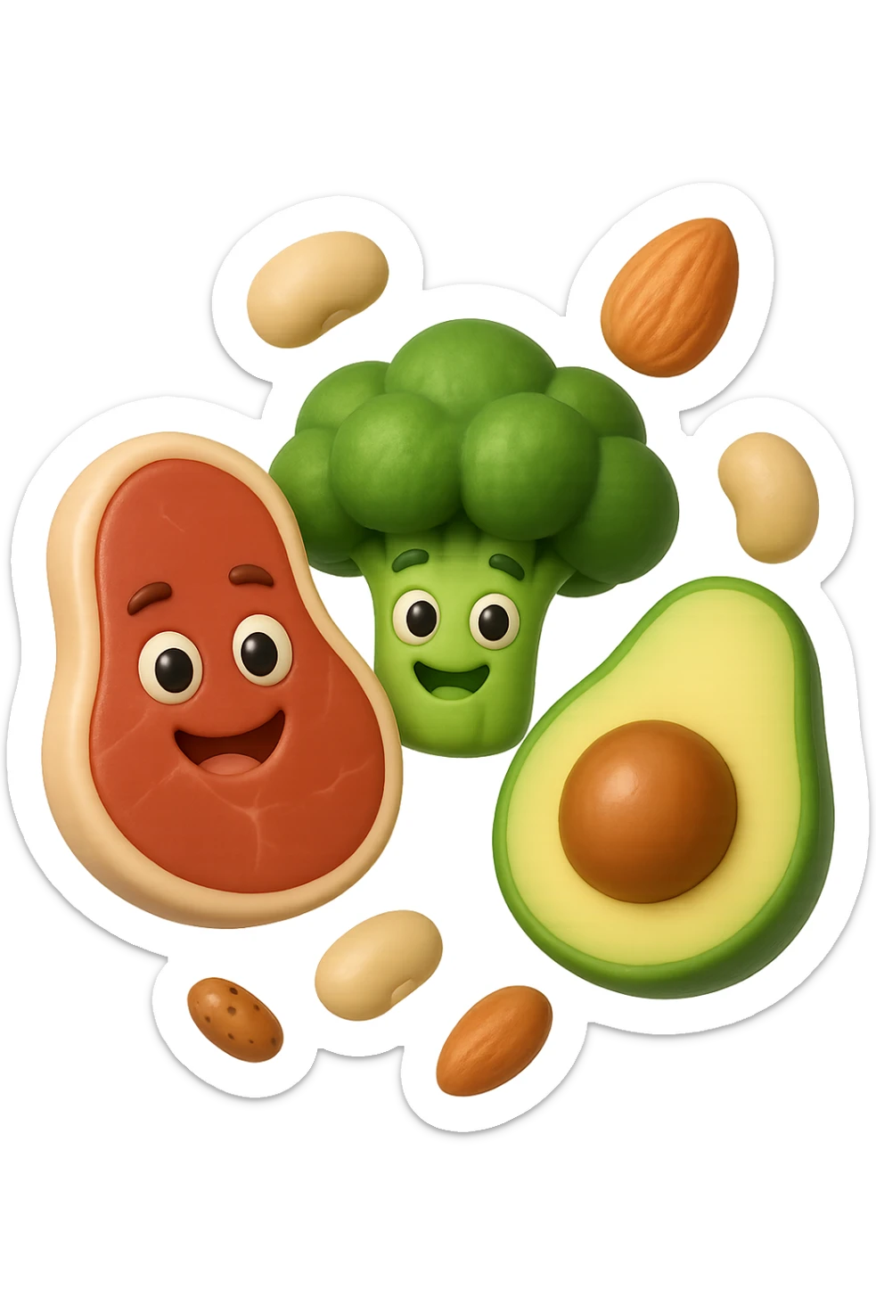 EMOJI STILE IPHONE 3D DI proteine, fibre, grassi sani che fluttuano in aria, iperrealistico 4k sticker