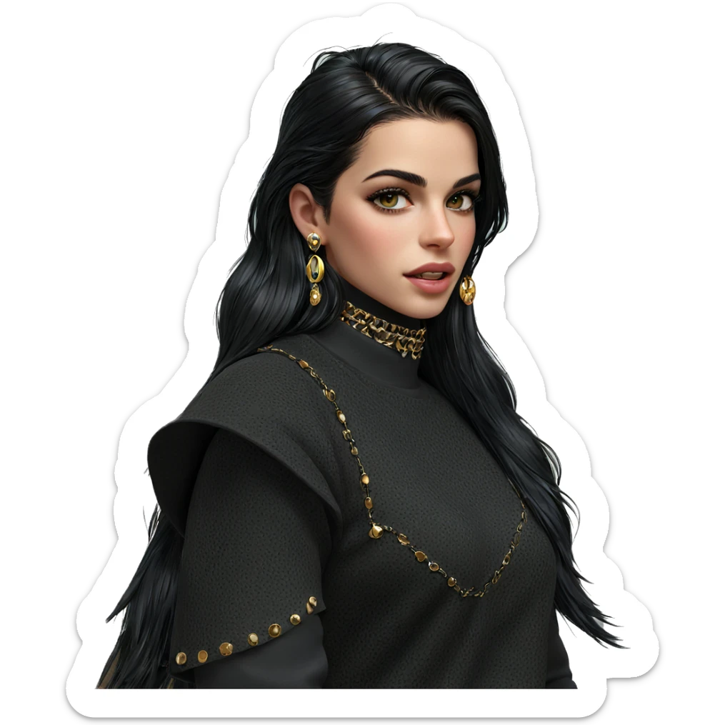 black-haired girl with jewelry sticker