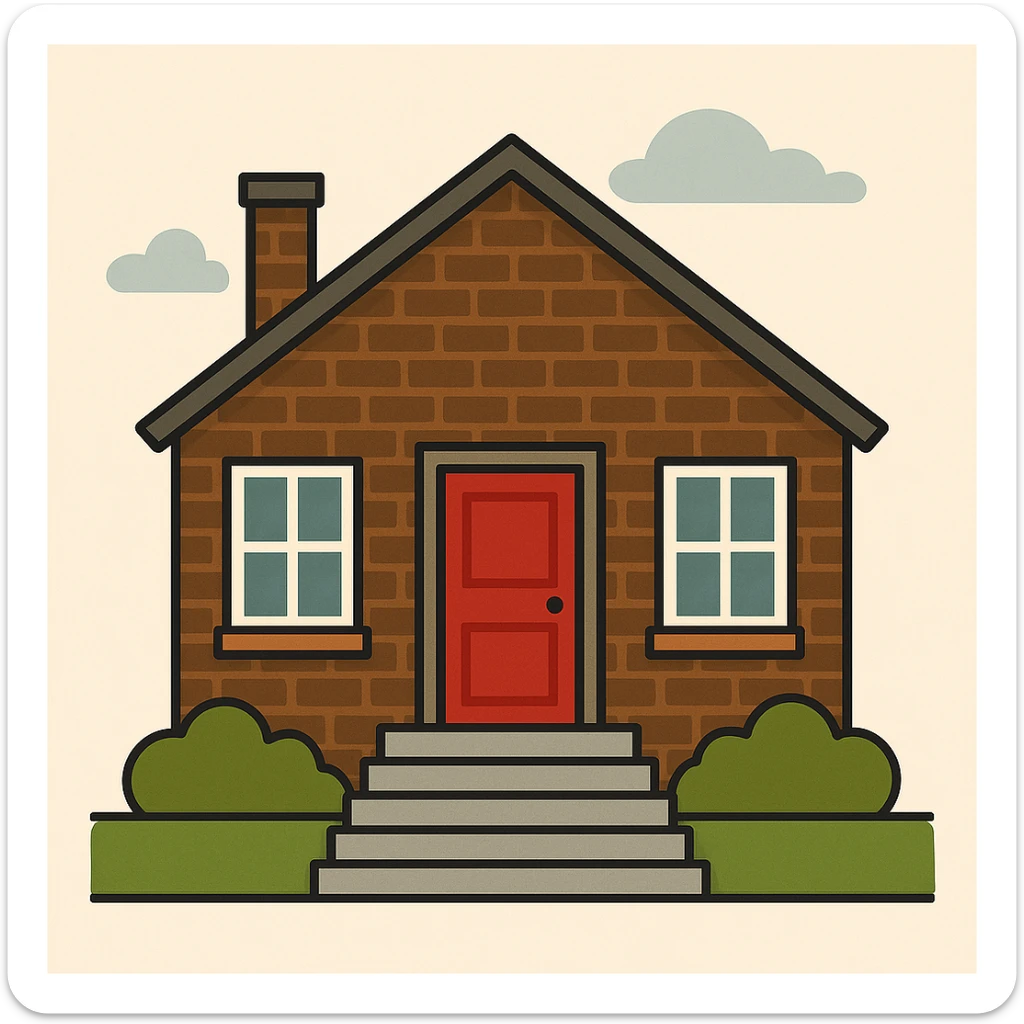 Add five stairs leading up to the front door of the brown brick house. Keep the style and background the same as the original image. sticker
