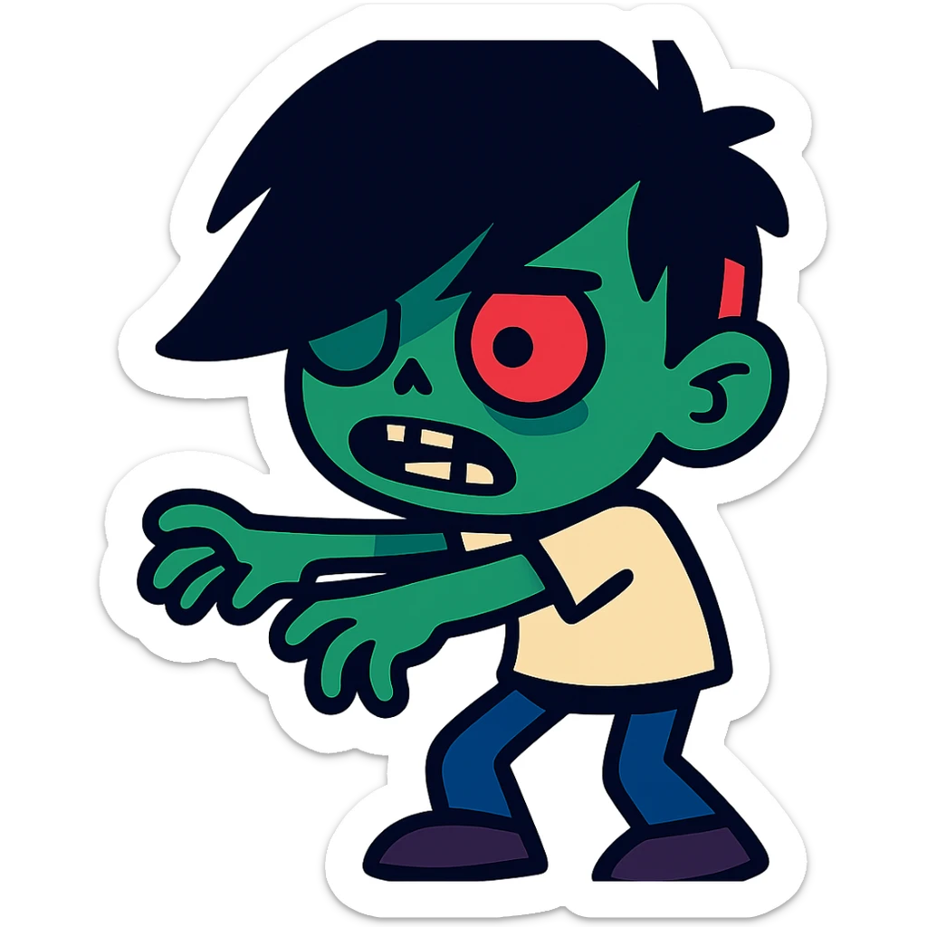 zombie boy with emo hair and white shirt sticker