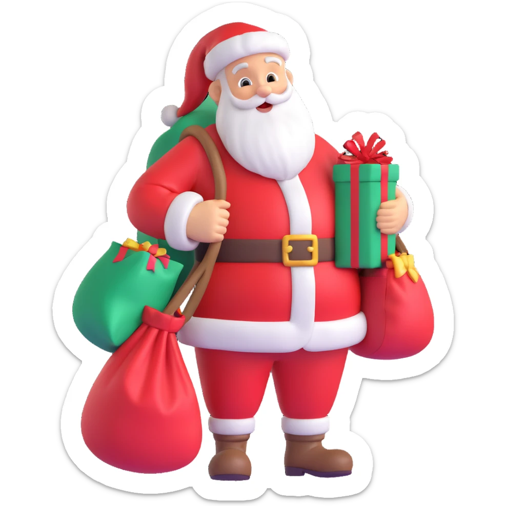 Santa Claus with a sack of gifts, festive and joyful sticker