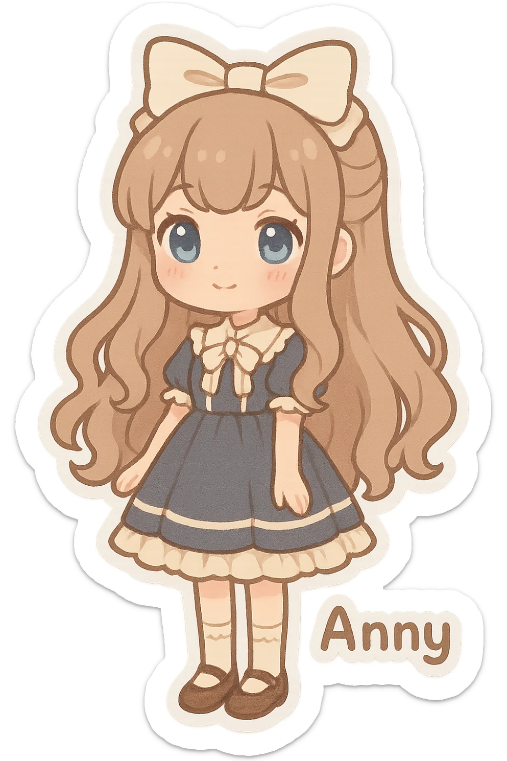 Anny, a cute tall lolita girl with blue eyes, chibi stickers style sticker
