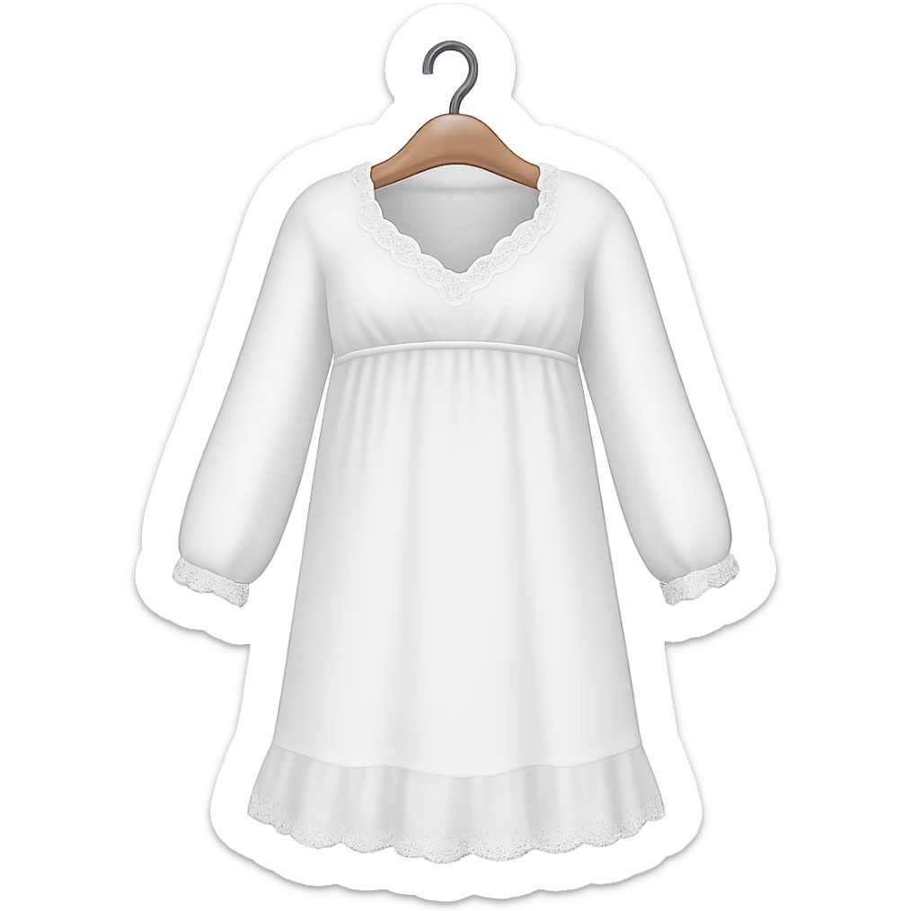 Make the nightgown white with long sleeves in the style of apple style emojis, keeping the emoji style look, with no background. sticker