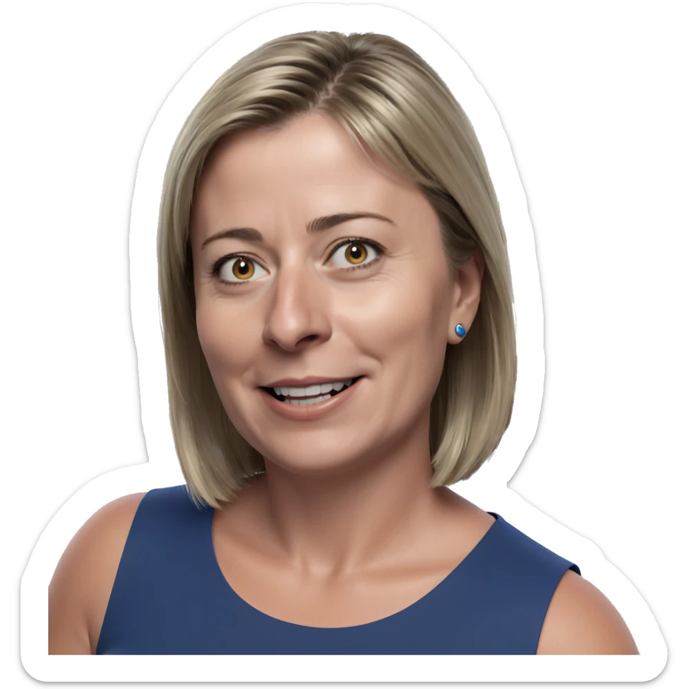 smiling girl in blue shirt sticker