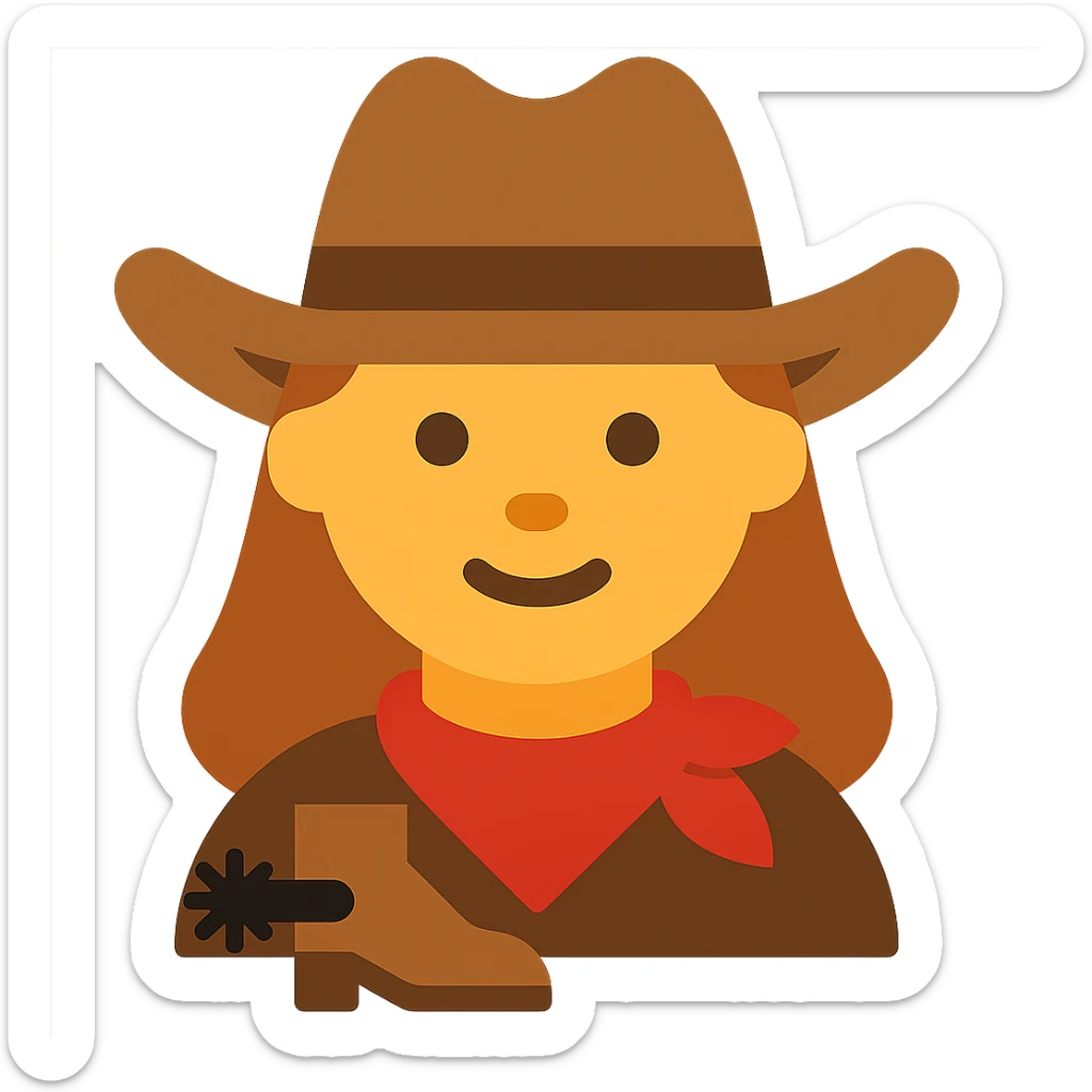 Add spurs to the cowgirl, flat icon style, geometric shapes, minimal color, no background sticker
