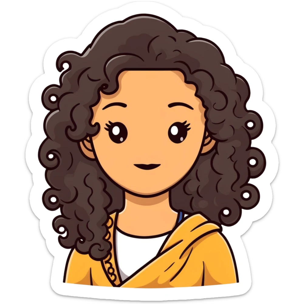 attractive Greek woman with long curly dark brown hair and light skin sticker