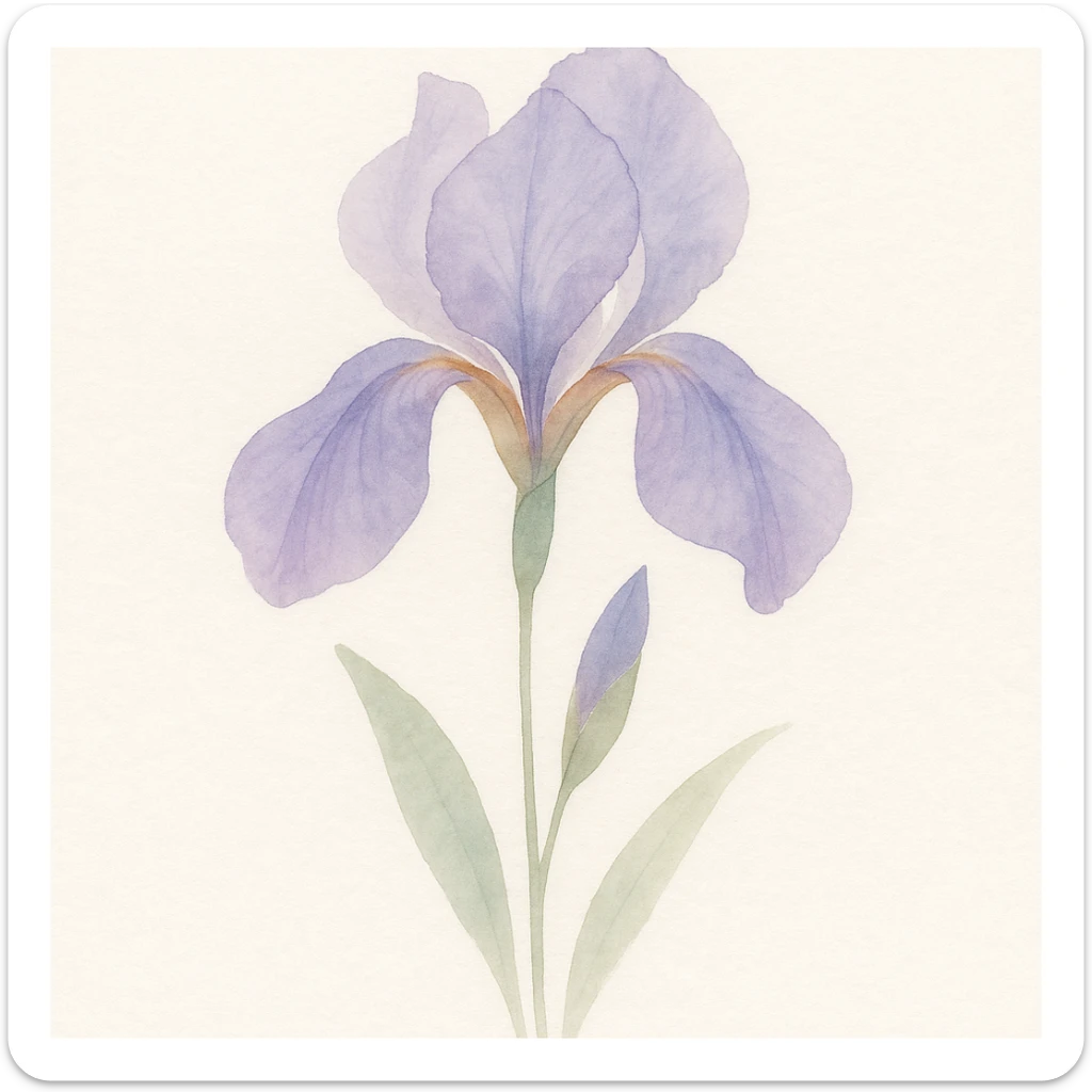 very detailed iris flower, watercolor art style, delicate petals, vibrant purples and blues, soft gradients, realistic botanical details sticker
